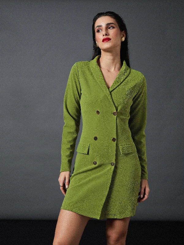 women's summer dresses -Women Olive Double Breasted Blazer Dress