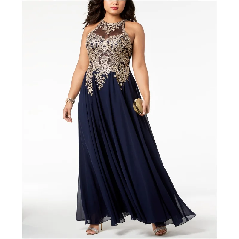 maxi dresses for women -XSCAPE Womens Embroidered Gown Dress, Blue, 16W